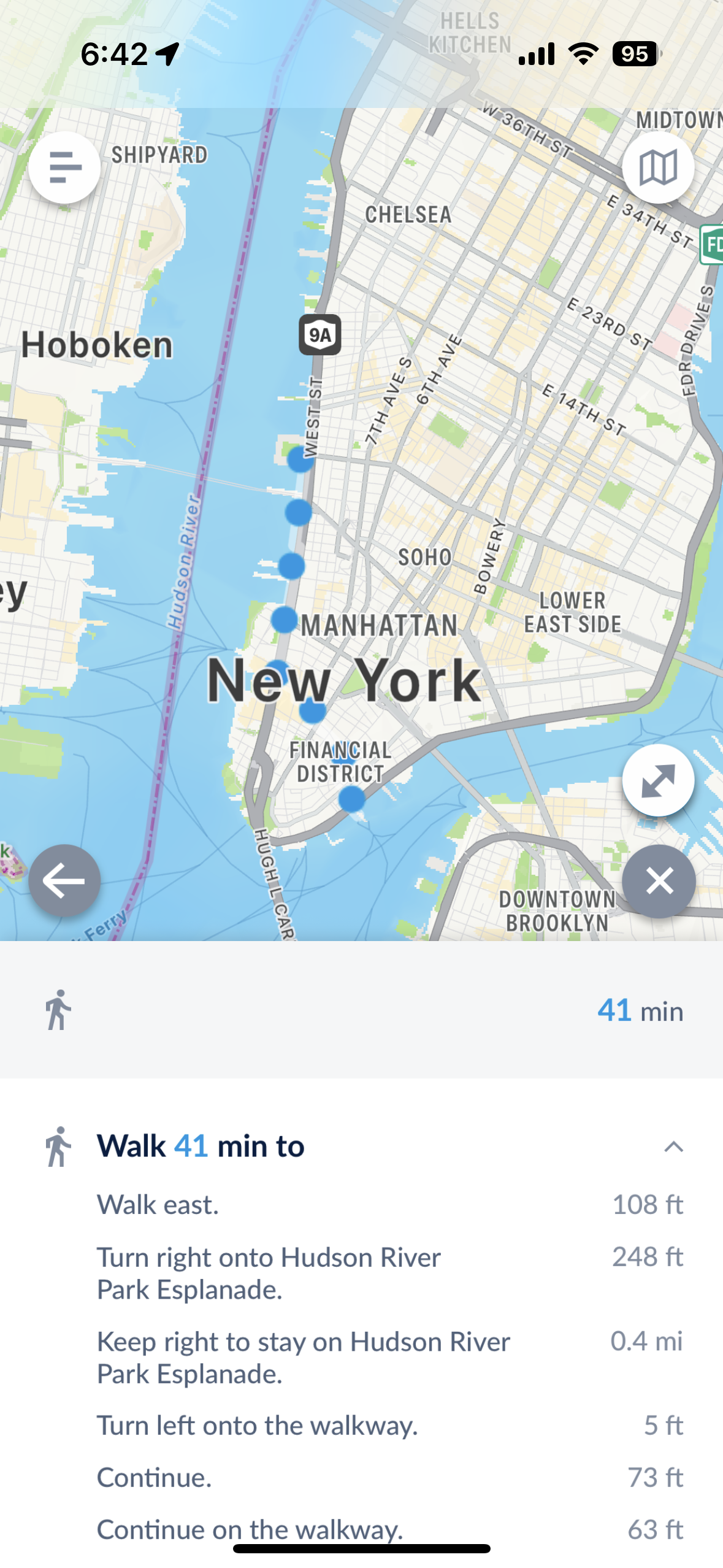 Apple Maps showing 41-minute walking route after ferry app redirect